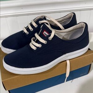 EUC Keds Women's Navy Canvas Sneakers with blush laces and inside -Size 8